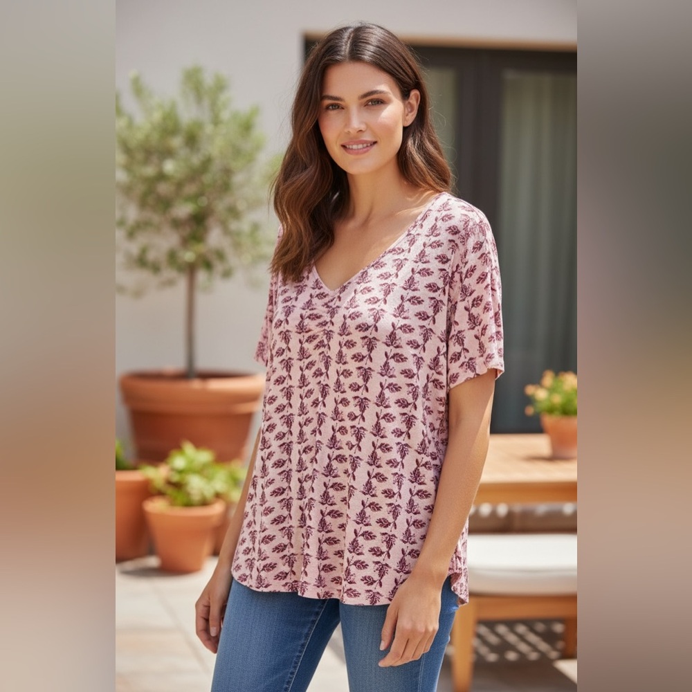 Lane Bryant Pink Floral Short Sleeve Top